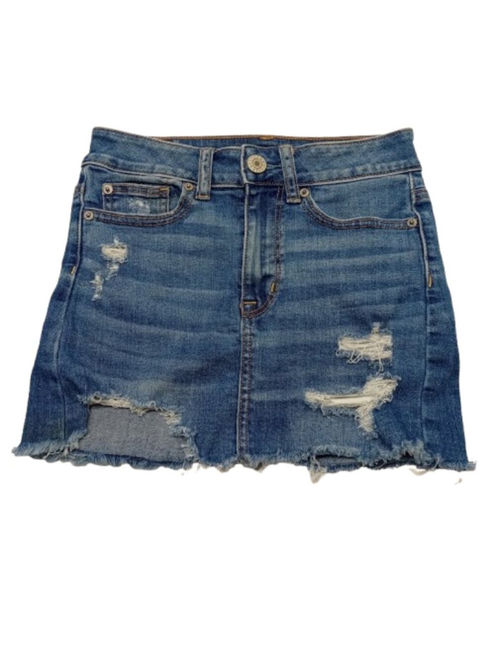 American Eagle Super Stretch Distressed Hi-Rise Denim Mini Skirt Size 00
